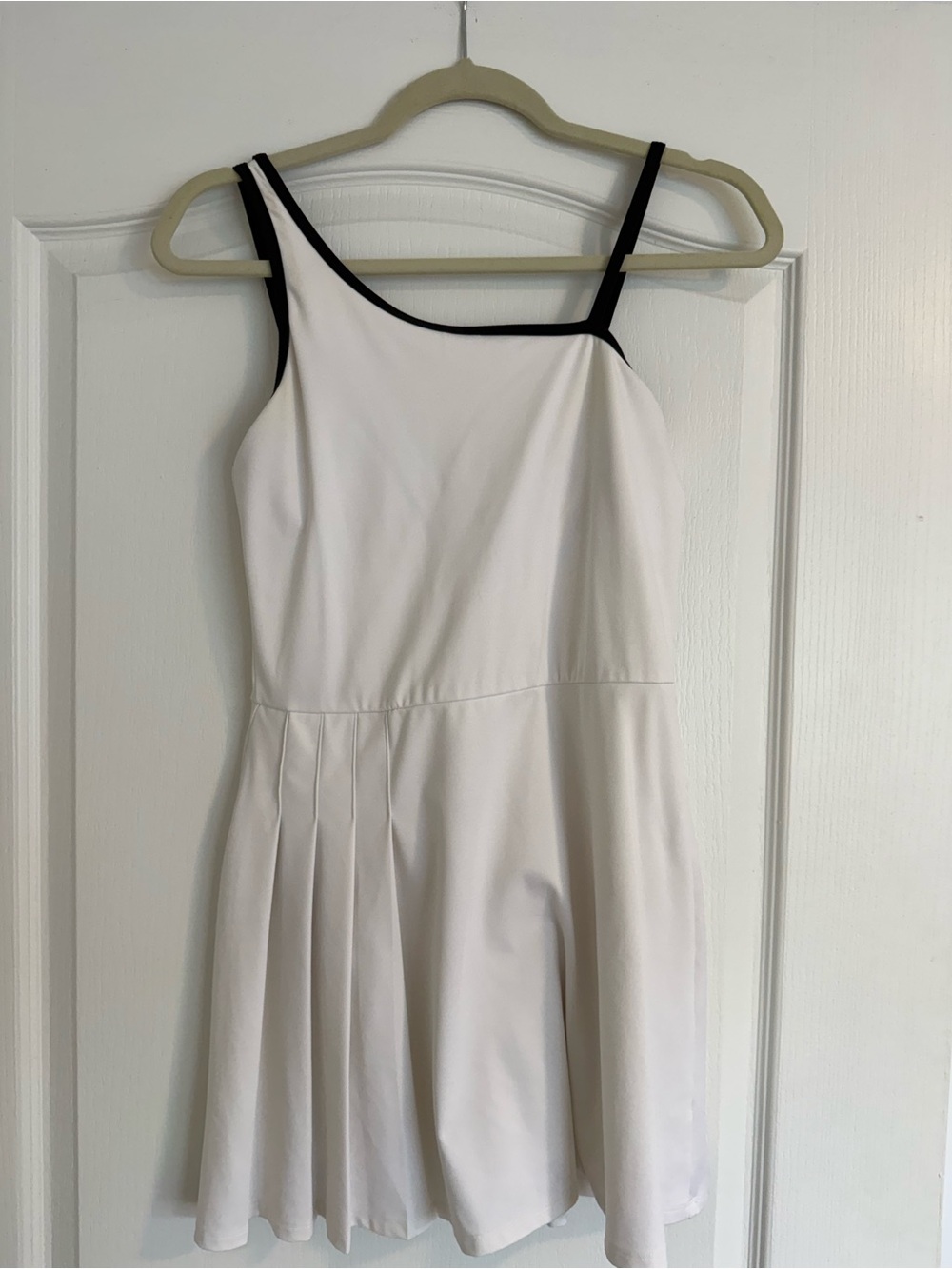 all in motion White One-Shoulder A-Line Dress with Black Trim
